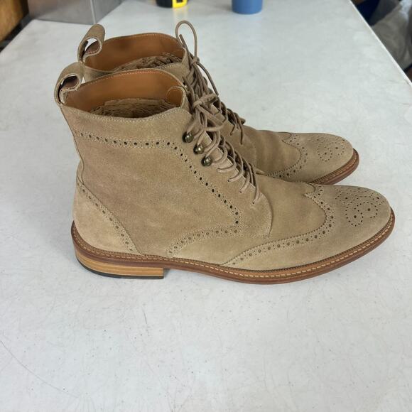 Taft The Mack Boot Mens 11 Tan Leather Suede Wingtip Lace Up Brogue Service - Picture 12 of 13